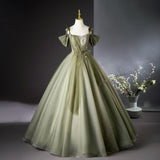 Ndyad A-line tulle long prom dress, green bridesmaid dress HZ1024