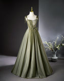 Ndyad A-line tulle long prom dress, green bridesmaid dress HZ1024