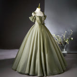 Ndyad A-line tulle long prom dress, green bridesmaid dress HZ1024