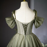 Ndyad A-line tulle long prom dress, green bridesmaid dress HZ1024