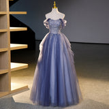 Ndyad strapless tulle sequin long prom dress, evening dress HZ1024