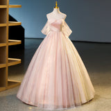 Ndyad pink sweetheart neckline tulle sequin long prom dress, pink evening dress HZ1024
