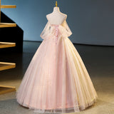 Ndyad pink sweetheart neckline tulle sequin long prom dress, pink evening dress HZ1024