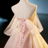 Ndyad pink sweetheart neckline tulle sequin long prom dress, pink evening dress HZ1024