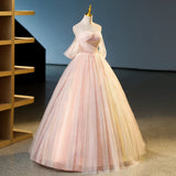Ndyad pink sweetheart neckline tulle sequin long prom dress, pink evening dress HZ1024