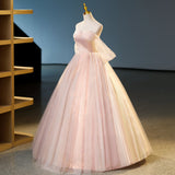 Ndyad pink sweetheart neckline tulle sequin long prom dress, pink evening dress HZ1024