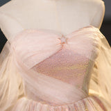 Ndyad pink sweetheart neckline tulle sequin long prom dress, pink evening dress HZ1024