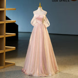 Ndyad pink sweetheart neckline tulle sequin long prom dress, pink evening dress HZ1024