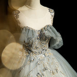 Ndyad A-line tulle sequined long ball dress, green evening dress HZ1024