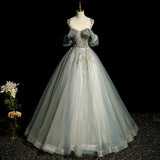 Ndyad A-line tulle sequined long ball dress, green evening dress HZ1024