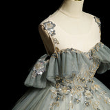 Ndyad A-line tulle sequined long ball dress, green evening dress HZ1024