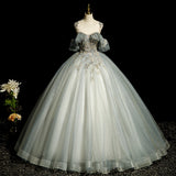 Ndyad A-line tulle sequined long ball dress, green evening dress HZ1024