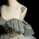 Ndyad A-line tulle sequined long ball dress, green evening dress HZ1024
