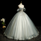 Ndyad A-line tulle sequined long ball dress, green evening dress HZ1024