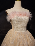Ndyad A-line tulle sequin short prom dress, champagne sweet 16 dress HZ1024