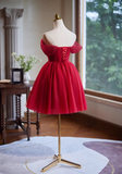 Ndyad A-line tulle short prom dress, red bridesmaid dress HZ1024