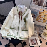 Ndyad style V-neck sweater autumn and winter new loose lazy college style age-reducing cardigan jacket for women HZ1024