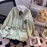Ndyad style V-neck sweater autumn and winter new loose lazy college style age-reducing cardigan jacket for women HZ1024