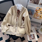 Ndyad style V-neck sweater autumn and winter new loose lazy college style age-reducing cardigan jacket for women HZ1024