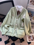 Ndyad style V-neck sweater autumn and winter new loose lazy college style age-reducing cardigan jacket for women HZ1024