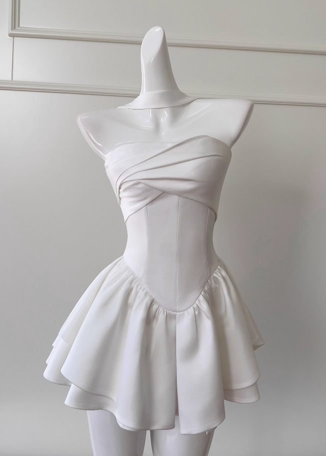 Ndyad White Strapless Short Prom Dress for Party&Birthday??Elegant Evening Dress HZ1024