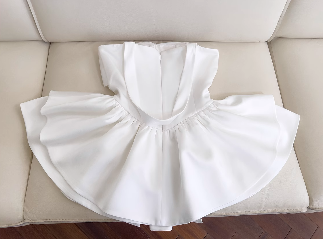 Ndyad White Strapless Short Prom Dress for Party&Birthday??Elegant Evening Dress HZ1024