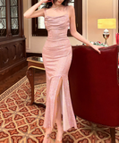 Ndyad lam¨¦ pink shimmery side slit dress birthday dress HZ1024