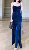 Ndyad silk slim suspender dress, blue party dress HZ1024