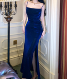 Ndyad silk slim suspender dress, blue party dress HZ1024