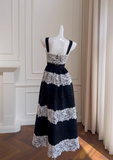 Ndyad lace stitching suspender long dress HZ1024