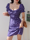 Ndyad floral square neck puff sleeve A-line short dress HZ1024