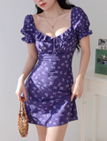 Ndyad floral square neck puff sleeve A-line short dress HZ1024