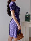 Ndyad floral square neck puff sleeve A-line short dress HZ1024