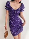 Ndyad floral square neck puff sleeve A-line short dress HZ1024