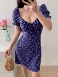 Ndyad floral square neck puff sleeve A-line short dress HZ1024