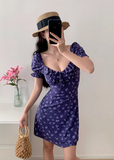 Ndyad floral square neck puff sleeve A-line short dress HZ1024