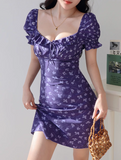Ndyad floral square neck puff sleeve A-line short dress HZ1024