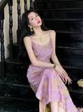 Ndyad Smoke Gilded Chinese Style New Chinese Satin Large U-neck Waisted Suspender Long Skirt for Women HZ1024