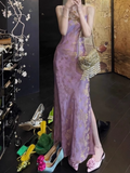 Ndyad Smoke Gilded Chinese Style New Chinese Satin Large U-neck Waisted Suspender Long Skirt for Women HZ1024