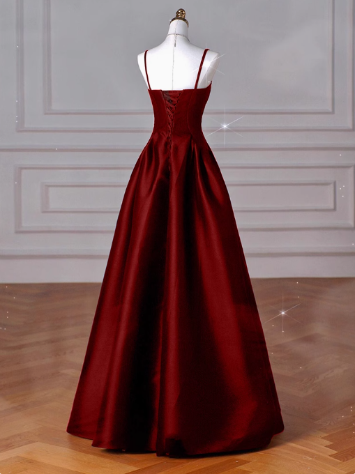 Ndyad Sweetheart ??Prom Dress for Birthday&Graduation-Burgundy Satin Long Formal Evening Dress HZ1024