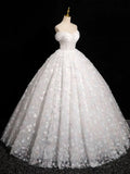 Ndyad Sweetheart Neck Tulle Lace White Long Prom Dress, White Lace Formal Dress HZ1024