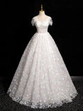 Ndyad Sweetheart Neck Tulle Lace White Long Prom Dress, White Lace Formal Dress HZ1024