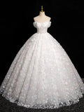 Ndyad Sweetheart Neck Tulle Lace White Long Prom Dress, White Lace Formal Dress HZ1024