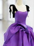 Ndyad Sweetheart Neck Satin Purple Long Prom Dress, Purple Long Formal Dress HZ1024