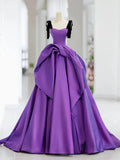 Ndyad Sweetheart Neck Satin Purple Long Prom Dress, Purple Long Formal Dress HZ1024