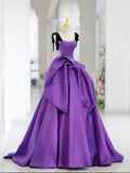 Ndyad Sweetheart Neck Satin Purple Long Prom Dress, Purple Long Formal Dress HZ1024