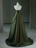 Ndyad V Neck Satin Green Long Prom Dress, Green Long Formal Dress HZ1024
