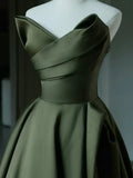 Ndyad V Neck Satin Green Long Prom Dress, Green Long Formal Dress HZ1024