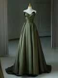Ndyad V Neck Satin Green Long Prom Dress, Green Long Formal Dress HZ1024
