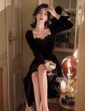 Ndyad style birthday dress daily party French temperament velvet black dress for women HZ1024